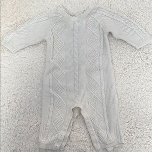 Janie and Jack Cozy White Cable Knit Baby One Piece
